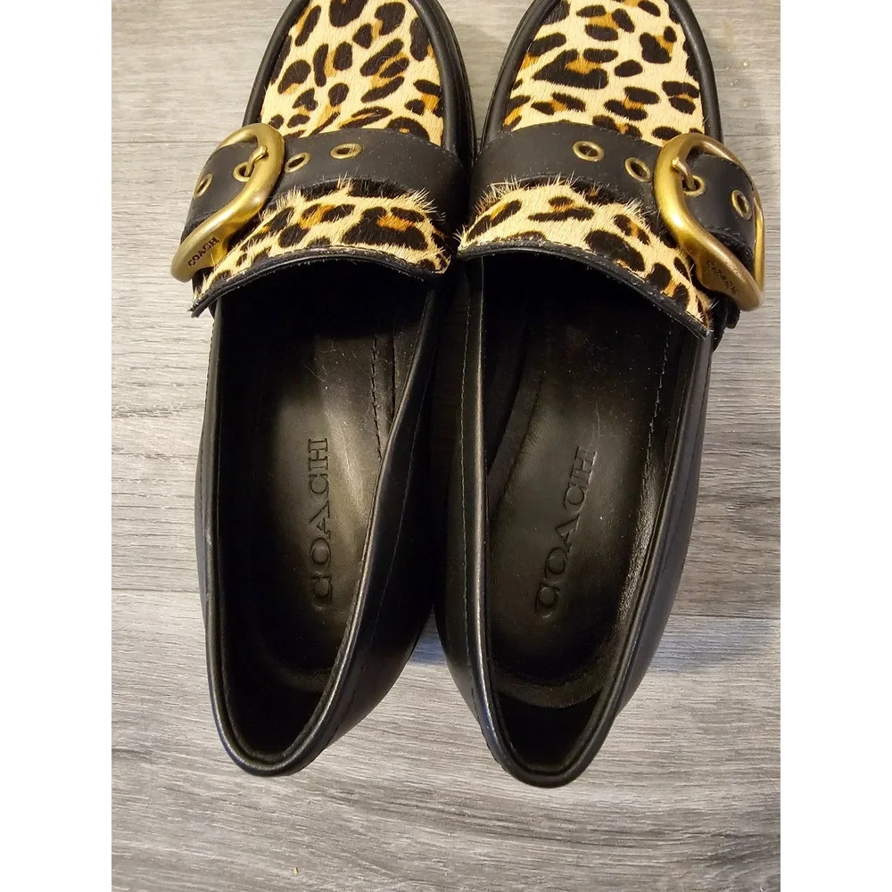 Coach G2452 Womens Grand Calf Hair Leopard Loafer Size 7B Chunky Shoes